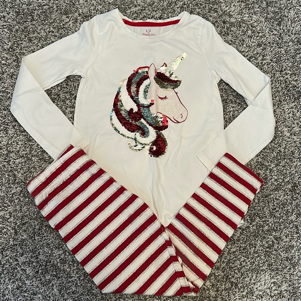 Girl’s Jingles & Joy Sequin Unicorn Outfit Sz S (7-8)